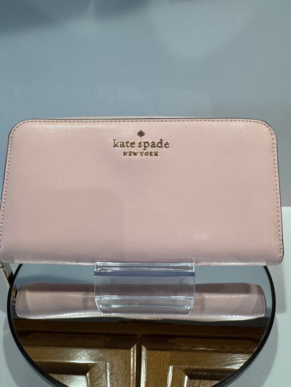 Kate Spade New York Brynn Pale Pink Saffiano Zip Around Wallet gold hardware